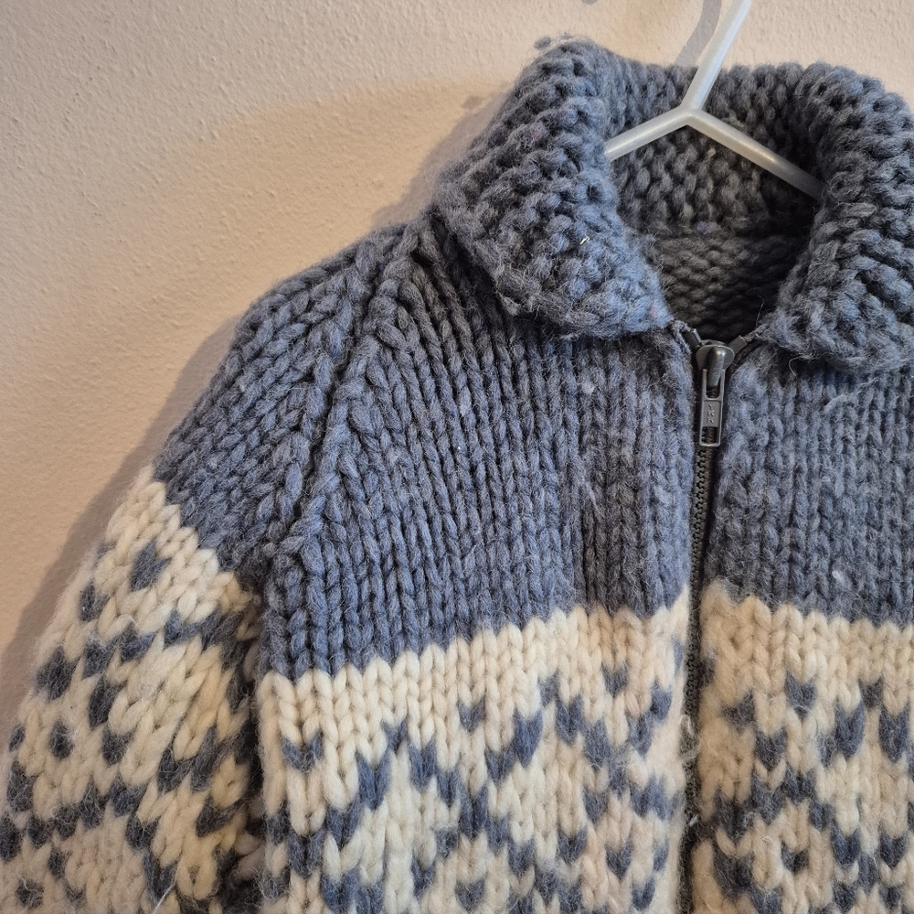 Vintage Wool Zip Up Cardigan Cowichan Style Kids Size 5 6 - Picture 4 of 8